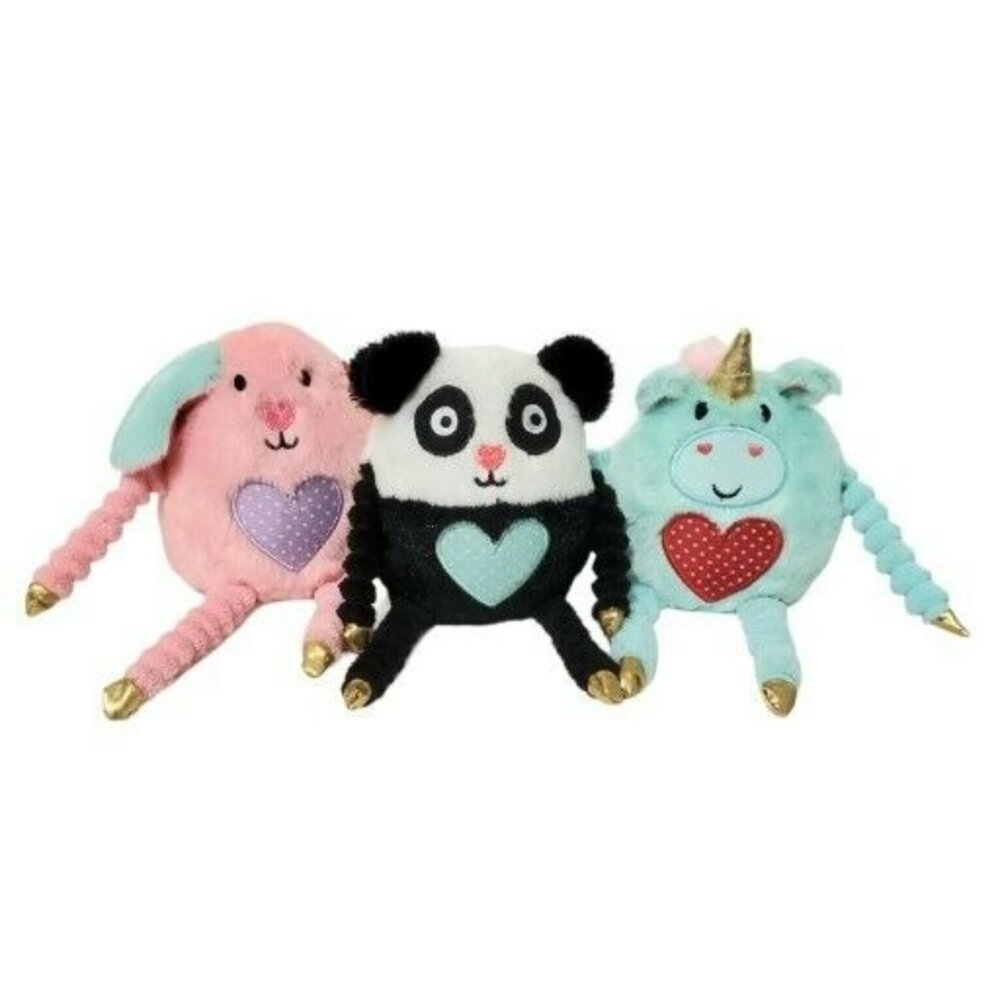 3 Sensory Plush Bunny Panda Unicorn Heart Round Long Arms Legs 8" Stuffed Animal